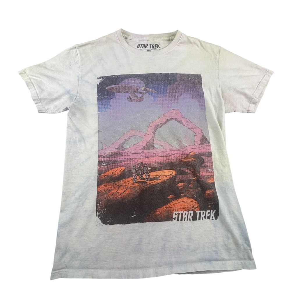 Star Trek Shirt Men's Medium Graphic T-Shirt Blue Tie Dye USS Enterprise Space